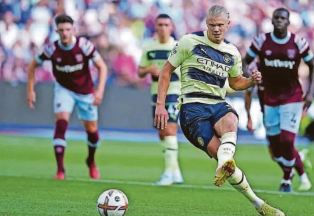 west ham away 2022 to 23 haaland pen goal